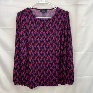 Liz Claiborne Career‎ women's red purple geometric cutout stretch blouse medium
